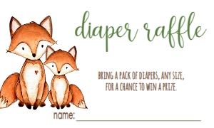 Baby Shower Brown Banner Fox Diaper Raffle NIS: Baby Shower Brown Banner Fox Invitation 541644359
