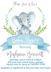 Baby Shower Blue Banner Laurel Elephant Invitation: Baby Shower Blue Banner Laurel Elephant Invitation