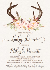 Baby Shower Pink Floral Rustic Antler Invitation: Baby Shower Pink Floral Rustic Antler Invitation 554078373