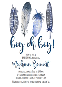 Baby Shower Feather Blue Oh Boy Invitation: Baby Shower Feather Blue Oh Boy Invitation  528238566