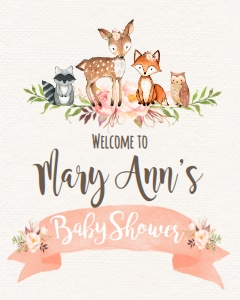 Baby Shower Woodland Pink Floral Welcome Sign 8x10: Baby Shower Woodland Pink Floral 534714723