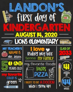 School First Day Colorful Chalkboard 8x10: School First Day Colorful Chalkboard 8x10