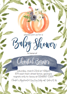 Baby Shower Pumpkin Blue Greenery Frame: Baby Shower Pumpkin Blue Greenery Frame