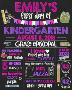 School Multi Pink First Day Chalkboard16x20: School Multi Pink First Day Chalkboard16x20