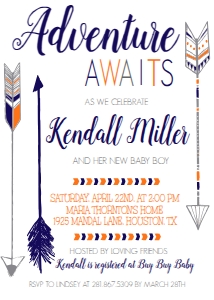 Baby Shower Navy Orange Adventure Arrow Invitation NO SPD: Baby Shower Navy Orange Adventure Arrow Invitation
