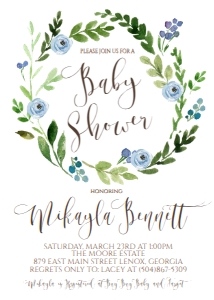 Baby Shower Blue Floral Wreath Invitation: Baby Shower Blue Floral Wreath Invitation