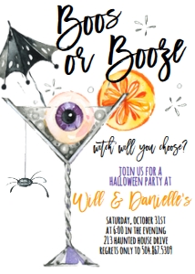 Halloween Boos or Booze Invite Black: Halloween Boos or Booze Invite