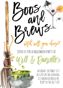 Halloween Witch Boos and Brews Broom 2 Invite: Halloween Witch Boos and Brews Broom 2 Invite