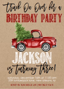 Birthday Christmas Truck Kraft Invitation: Birthday Christmas Truck Kraft Invitation