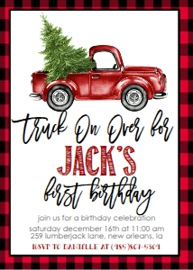 Birthday Christmas Lumberjack Truck Invitation: Birthday Christmas Lumberjack Truck Invitation