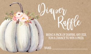 Baby Shower White Pumpkin Floral Kraft Diaper Raffle: Baby Shower Floral Boho Pumpkin Kraft