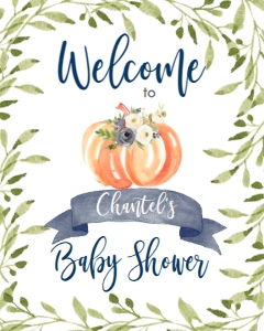 BSS Blue Floral Greenery Pumpkin Welcome: Baby Shower Pumpkin Blue Greenery Frame