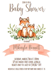 Baby Shower Floral Banner Fox Invitation: Baby Shower Floral Banner Fox Invitation