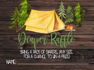 Baby Shower Adventure Camping Yellow Tent Diaper Raffle NIS: Baby Shower Adventure Camping Yellow Tent Invitation 638528417