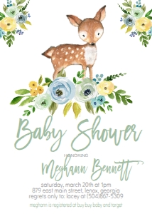 Baby Shower Yellow Green Floral Deer Invitation: Baby Shower Yellow Green Floral Deer Invitation