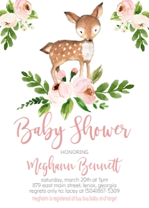 Baby Shower Pink Floral Woodland Deer Invitation: Baby Shower Pink Floral Woodland Deer Invitation