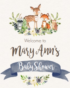 BSS Woodland Animals Floral Blue Welcome 8x10: BSS Woodland Animals Floral Blue Welcome 8x10