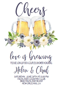 Couples Shower Love is brewing Blue Floral White design preview