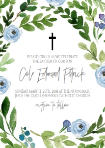 Baptism Blue Floral Wreath design preview