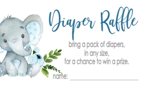 Baby Shower Elephant Blue Floral Diaper Raffle NIS: Baby Shower Blue Banner Laurel Elephant Kit 594997875