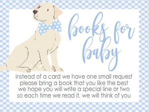 Baby Shower Blue Dog Lab Gingham Book Card: Baby Shower Blue Gingham Lab