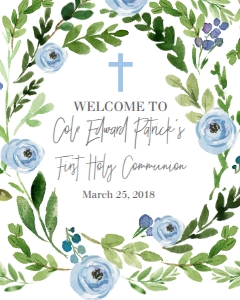 Communion Sign Blue Floral Welcome: Communion Wreath Blue Floral