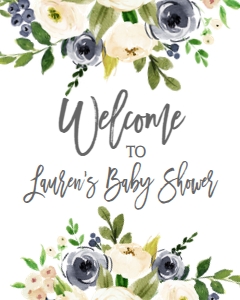 BSS Blue Floral Bouquet Welcome Sign: Baby Shower Floral Blue Bouquet 565710770