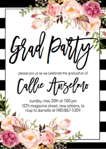 Graduation Floral Black White Grad Party: Graduation Floral Black White Grad Party
