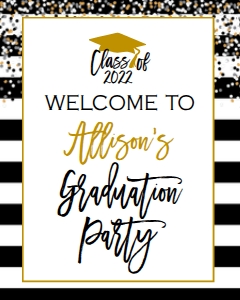 Graduation Sign BW Confetti Welcome: Graduation Sign BW Confetti Welcome