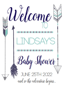 BSS ADVENTURE NAVY AQUA GREY WELCOME BABY SHOWER SIGN: Baby Shower Adventure Arrow Navy Aqua