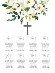Seating Chart White Floral Cross: Baptism Bouquet White Floral