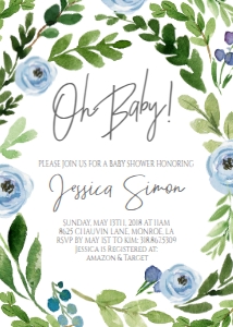 Baby Shower Blue Floral Spring Wreath Invitation 638172084 design preview