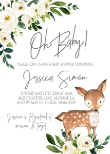 Baby Shower White Floral Deer Oh Baby Invitation: Baby Shower White Floral Deer Oh Baby Invitation 632383122