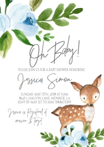 Baby Shower Blue Floral Oh Baby Woodland Deer Invitation design preview