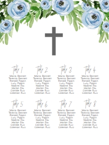 Seating Chart Floral Cross Blue Seating 18x24: Baptism Blue Floral Wreath