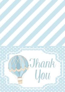 Thank You Blue Tan Hot Air Balloon Thank you: Baby Shower Blue Tan Hot Air Balloon  Invitation
