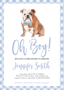 Baby Shower Dog Blue Watercolor Bulldog Gingham: Baby Shower Dog Blue Watercolor Bulldog Gingham