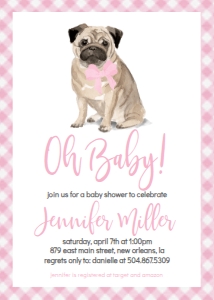 Baby Shower Pink Pug Gingham: Baby Shower Pink Pug Gingham
