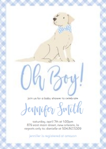 Baby Shower Dog Blue Gingham Dog Oh Boy: Baby Shower Blue Gingham Lab