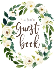 Shower Sign White Floral Wreath Guest Book: BSS White Floral Welcome 18x24