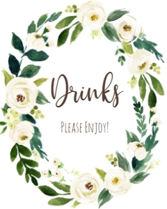 Shower Sign White Floral Wreath Drink: BSS White Floral Welcome 18x24
