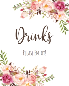 Shower Sign BOHO pink floral drinks: Bridal Shower Brunch Pink Floral Boho