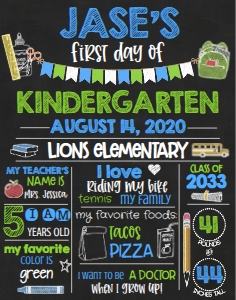 School Blue Multi Chalkboard 11x14: School Blue Multi Chalkboard 8x10