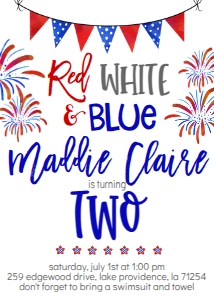 4th of July RWB Two Birthday Invite: 4th of July RWB Two Birthday Invite