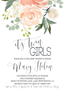 Baby Shower Peach Floral Twin Girl Invitation 231501667 design preview