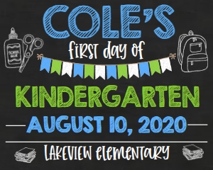 School Chalkboard First Day K Blue Green 10x8: School Chalkboard First Day Blue Green 10x8