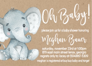 Baby Shower Grey Kraft Elephant Invitation 632452064 design preview