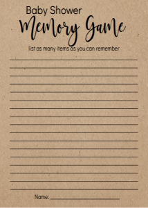 Baby Shower Game Kraft Memory: Baby Shower Game Kraft Kit
