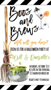 Halloween Witch Boos and Brews Broom 2 Text Invitation: Halloween Witch Boos or Brews 2 Text Invitation