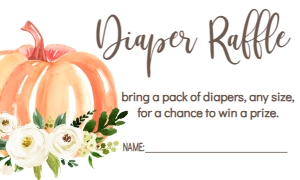 BS White Floral Pumpkin Diaper Raffle: Baby Shower White Floral Pumpkin